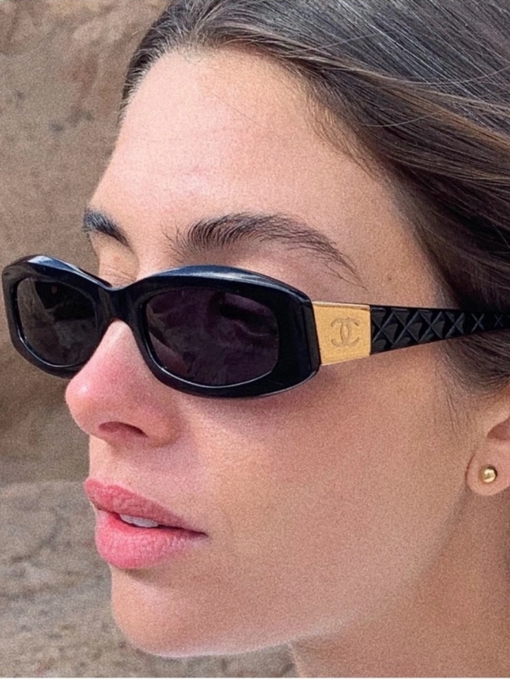 Like New CHANEL Black Quilted Frame Sunglasses with Gold CC Plaques